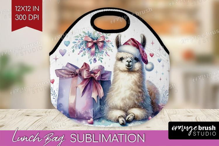 Llama Pastel Christmas Lunch Bag Coquette Xmas Lunch Bug PNG