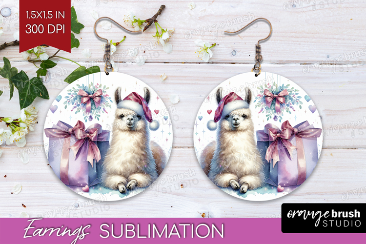 Llama Pastel Christmas Round Earrings Coquette Xmas PNG