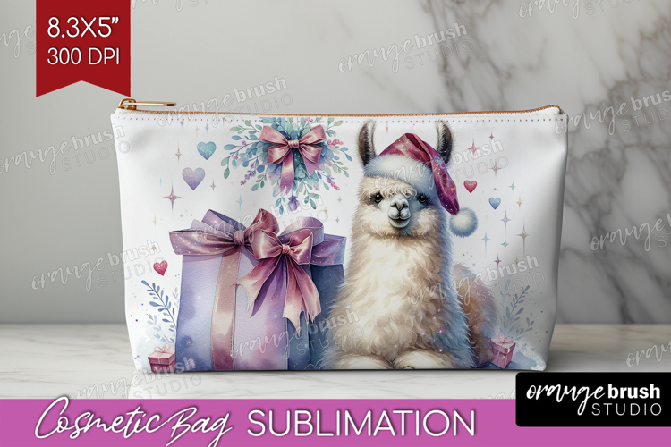 Llama Pastel Christmas Cosmetic Bag Coquette Xmas Makeup Bag