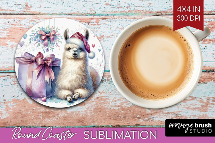 Llama Pastel Christmas Round Coaster Coquette Xmas Coaster