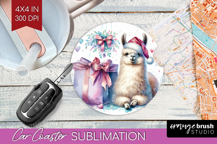 Llama Pastel Christmas Car Coaster Coquette Xmas Coaster PNG