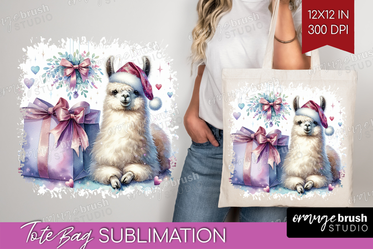 Llama Pastel Christmas Tote Bag Coquette Xmas Tote Bag PNG