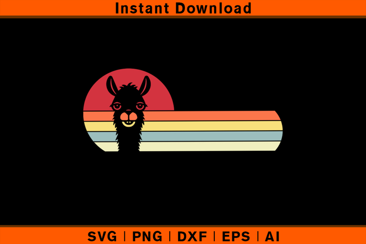 Retro Sunset Llama SVG Vintage Animal Clipart Design File