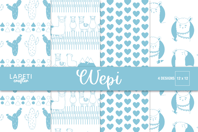 Llama Digital Paper, Alpaca and Cactus Scrapbook Paper 12x12