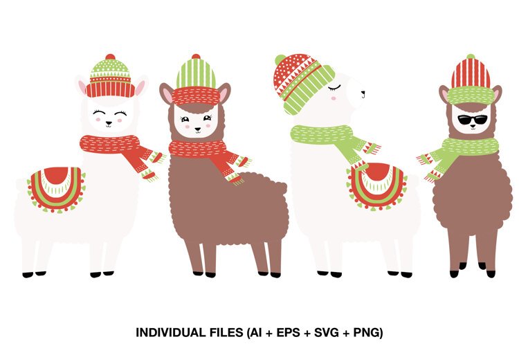 Cute Christmas Llama Clipart with Festive Winter Alpacas