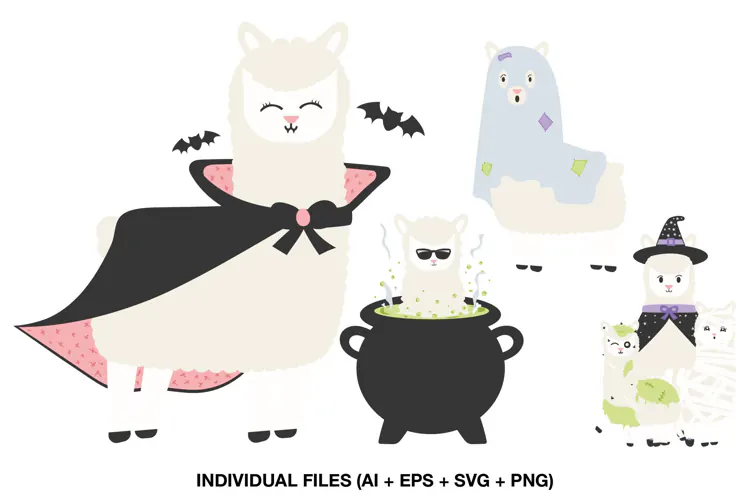 Halloween Llama Clipart with Cute Spooky Alpaca Costumes