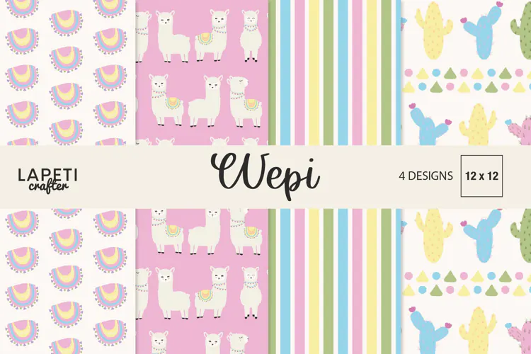 Llama Digital Papers with Cactus and Pastel Patterns