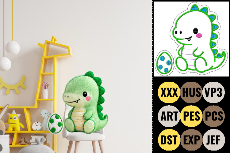 Cute Baby Dinosaur Machine Embroidery example image 1