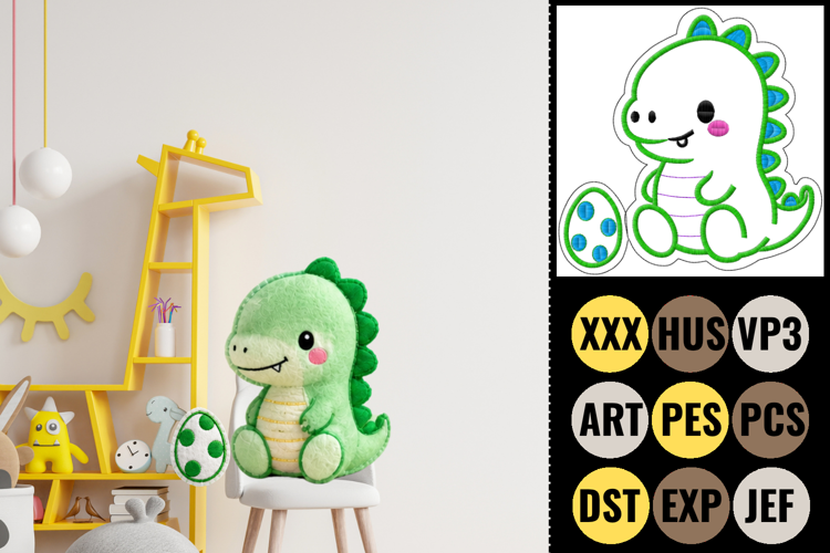 Cute Baby Dinosaur Machine Embroidery