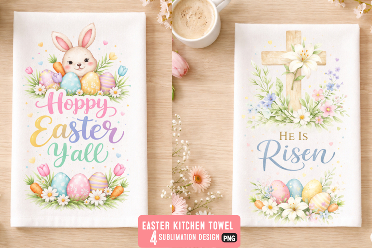 Easter KitchenTowel Design PNG,Cute Bunny Spring Sublimation