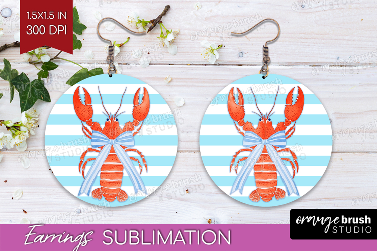 Lobster Nautical Round Earrings Sea Quotes PNG Sublimation example image 1