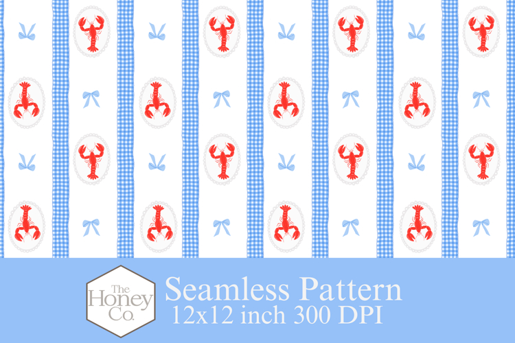 Lobster Preppy Coastal Seamless Pattern | Cute Summer PNG