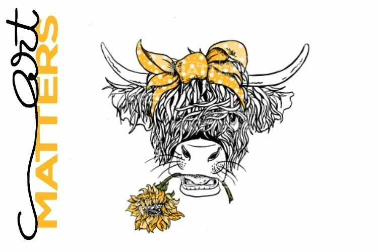 Longhorn Cow Sunflower - Hand Painted - 300 DPI