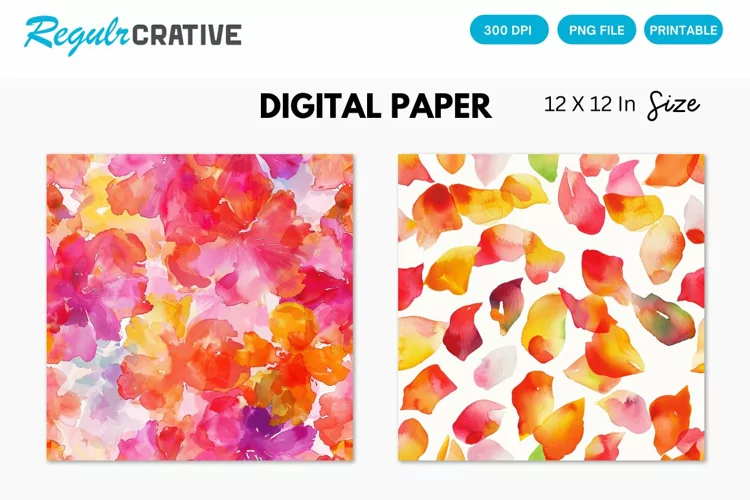 Watercolor Cherry Flower Petals Seamless Digital Paper