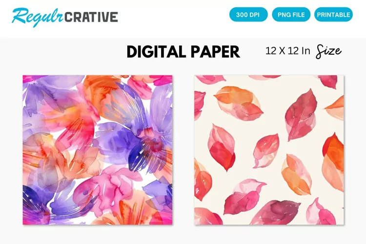 Watercolor Cherry Flower Petals Seamless Digital Paper