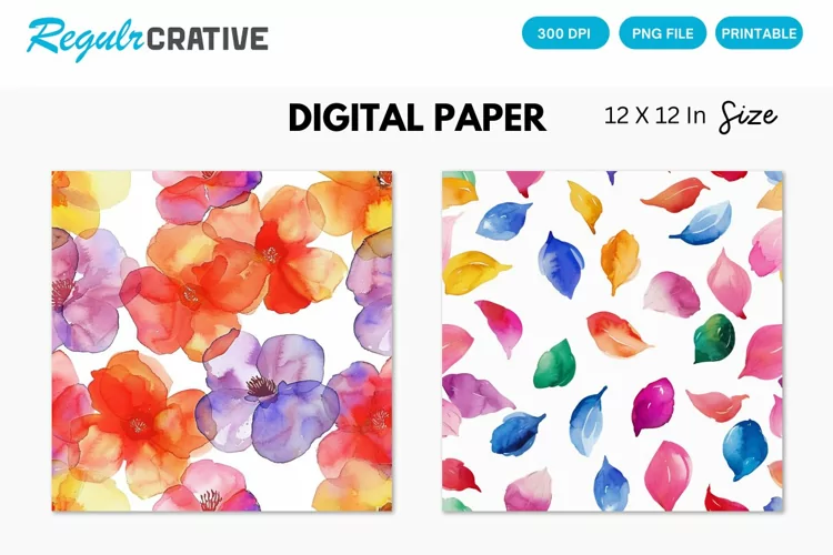 Watercolor Cherry Flower Petals Seamless Digital Paper