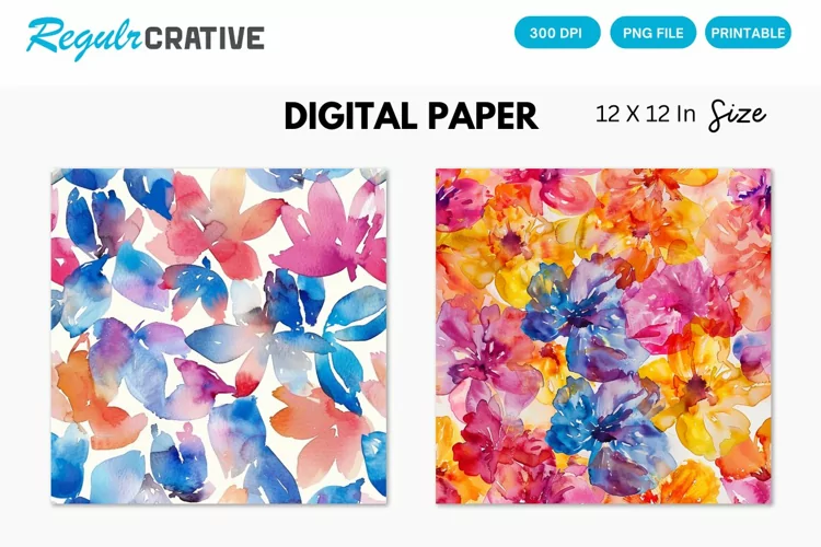 Watercolor Cherry Flower Petals Seamless Digital Paper