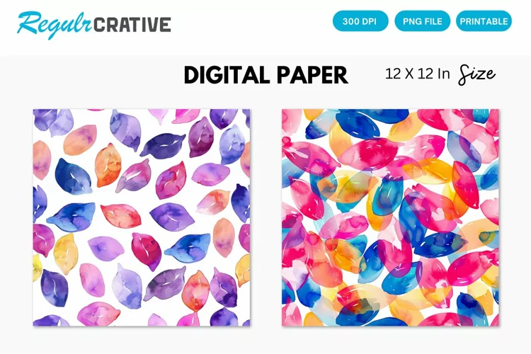 Watercolor Cherry Flower Petals Seamless Digital Paper