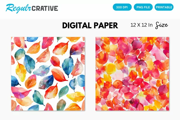 Watercolor Cherry Flower Petals Seamless Digital Paper