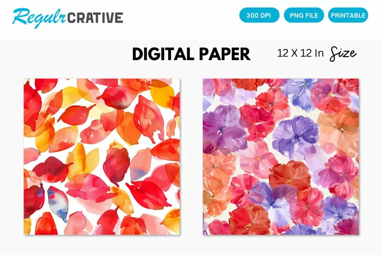 Watercolor Cherry Flower Petals Seamless Digital Paper