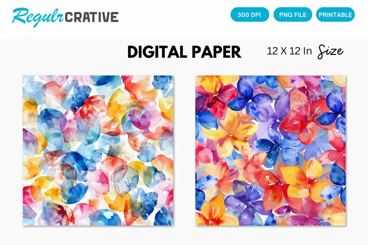 Watercolor Cherry Flower Petals Seamless Digital Paper