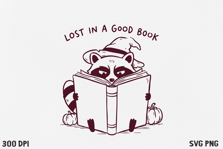 Bookish Halloween Raccoon SVG PNG | Witchy Reading Raccoon example image 1