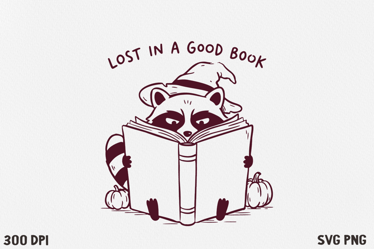 Bookish Halloween Raccoon SVG PNG | Witchy Reading Raccoon