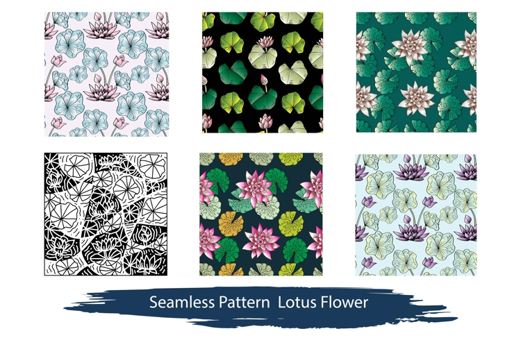 Seamless pattern with lotus flowers