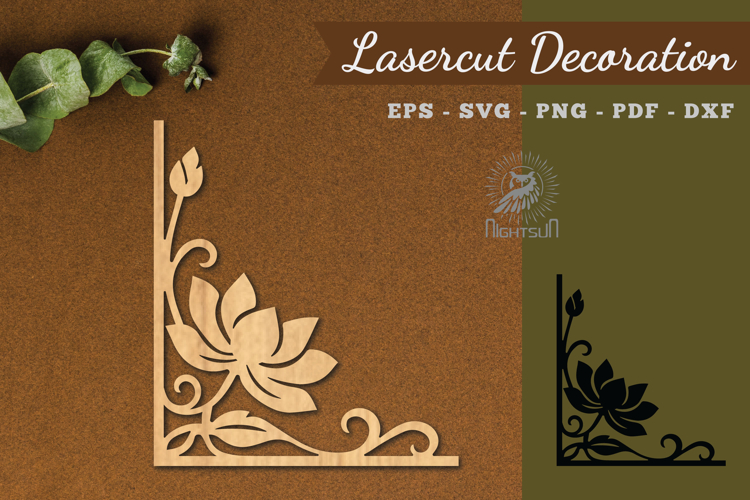 Lotus Corner Lasercut Decoration SVG example image 1