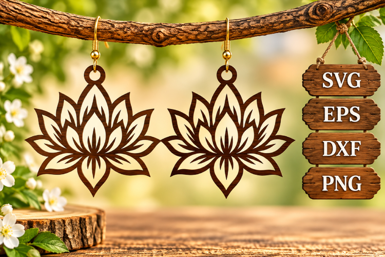 Lotus Flower Earring SVG Yoga Boho Mandala Laser Cut Design