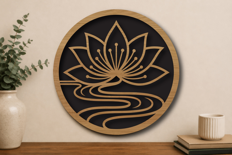 Lotus Flower Round Laser Cut SVG