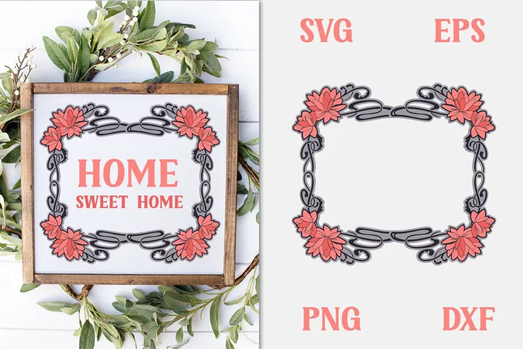 Lotus Flowers Frame SVG