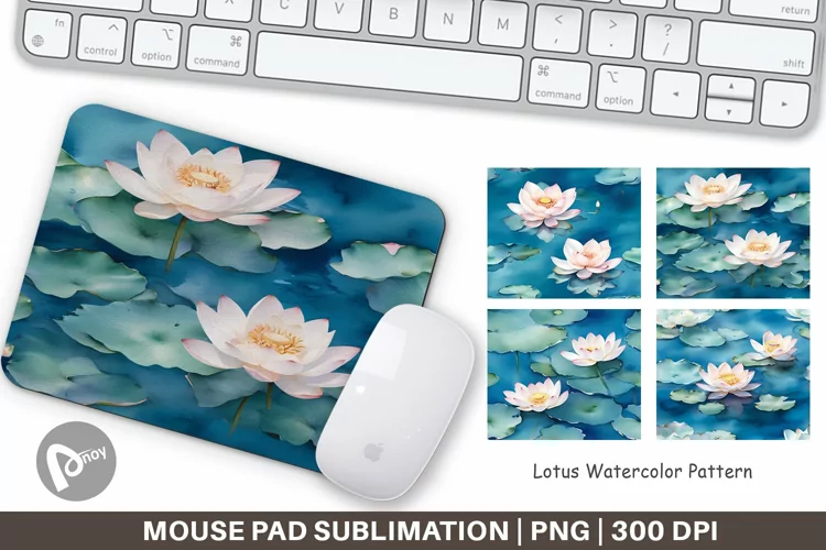 Mouse Pad Lotus Watercolor Pattern