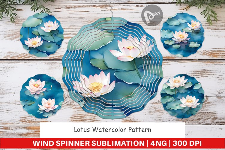 Wind Spinner Lotus Watercolor Pattern