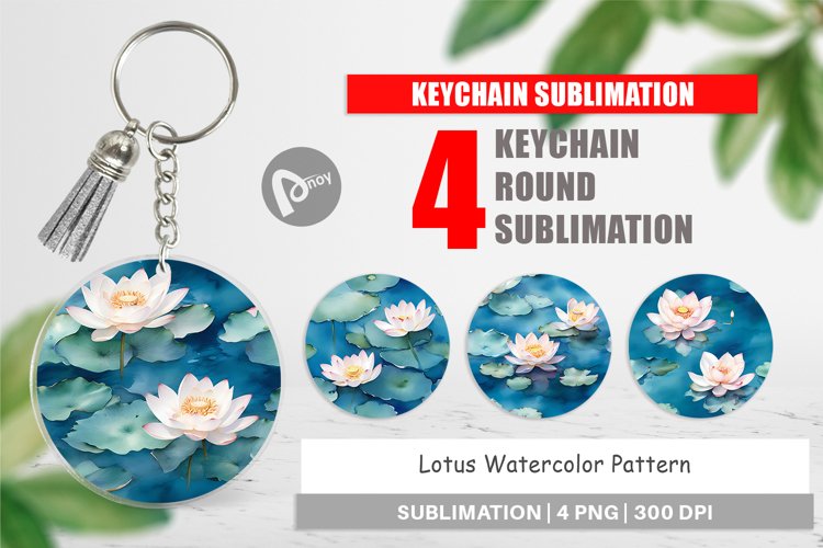 Keychain Lotus Watercolor Pattern