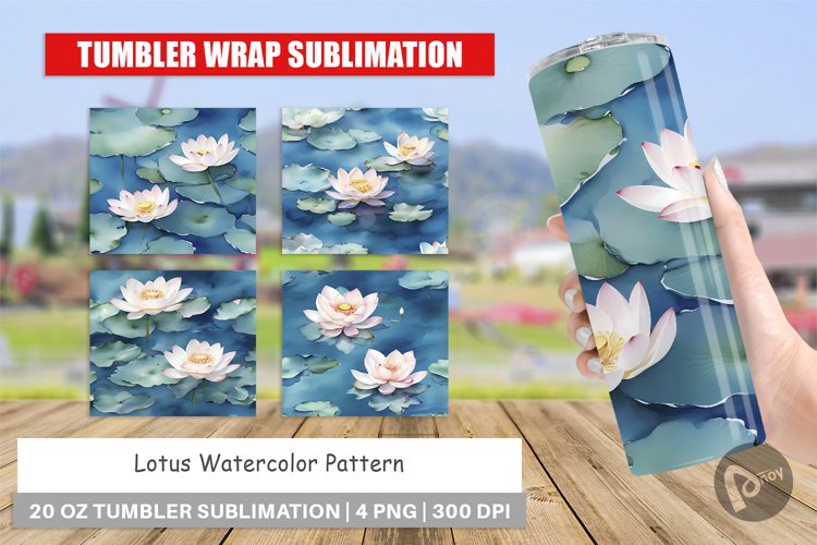 Tumbler Sublimation Lotus Watercolor Pattern
