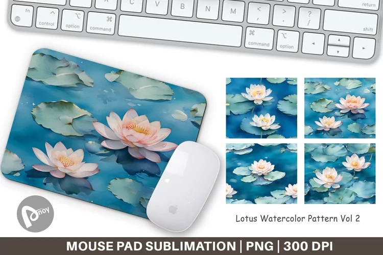 Mouse Pad Lotus Watercolor Pattern