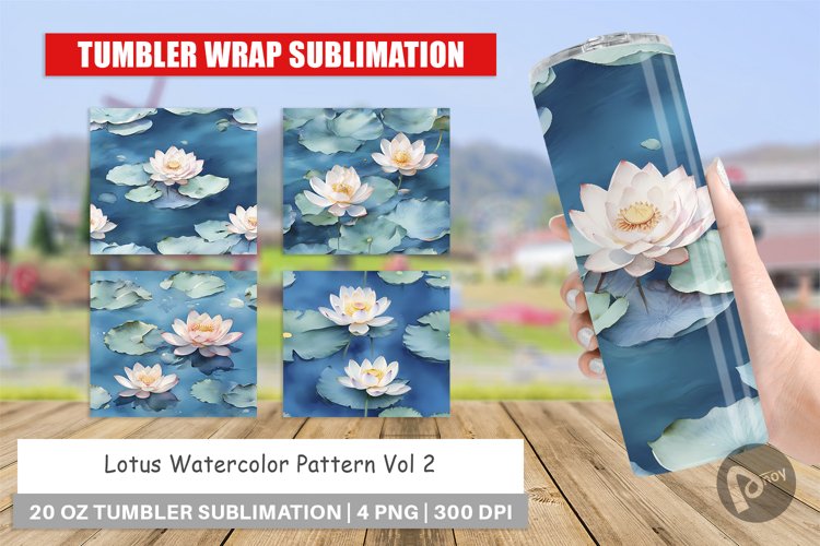 Tumbler Sublimation Lotus Watercolor Pattern