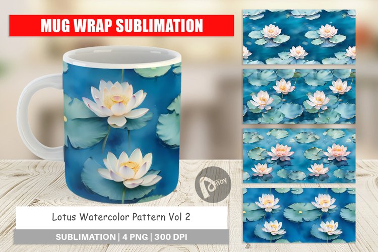 Mug Wrap Design Lotus Watercolor Pattern
