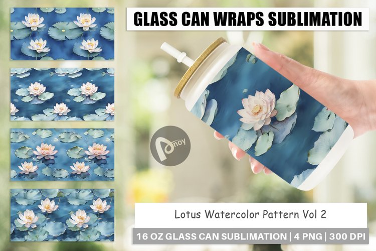 Glass Can Wraps Lotus Watercolor Pattern