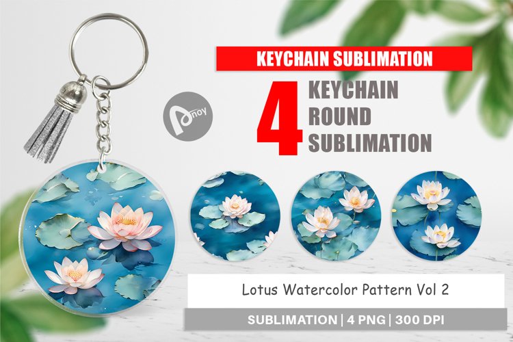 Keychain Lotus Watercolor Pattern