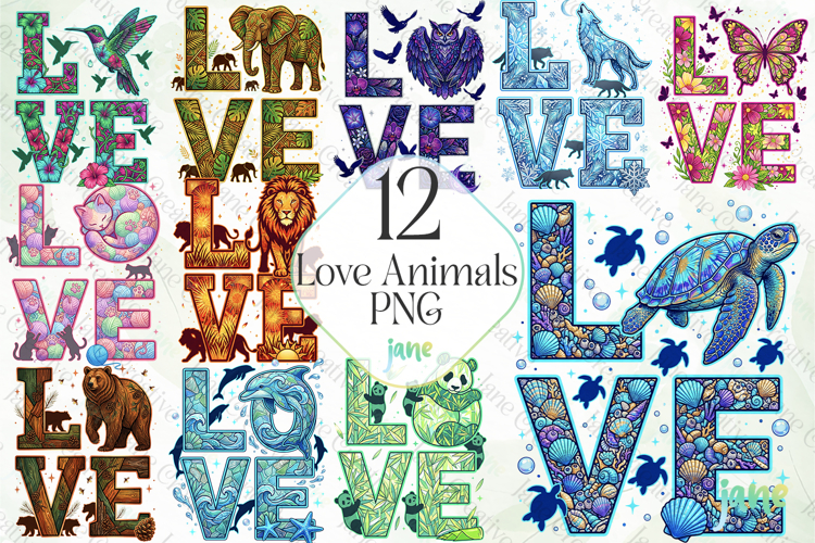 Love Animals PNG Sublimation Clipart Bundle