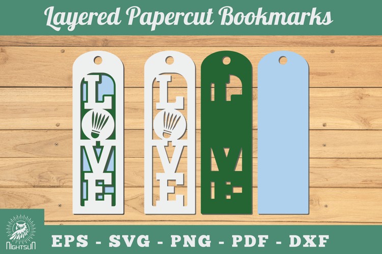 Love Badminton 3D Papercut Bookmarks SVG