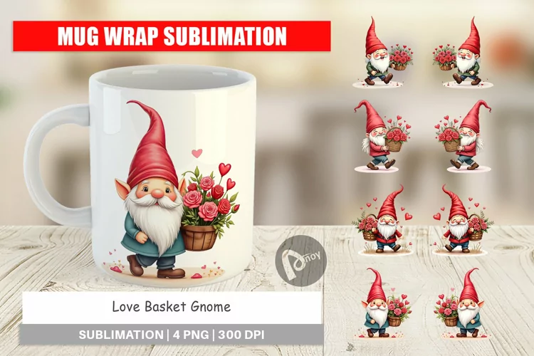 Mug Wrap Design Love Basket Gnome