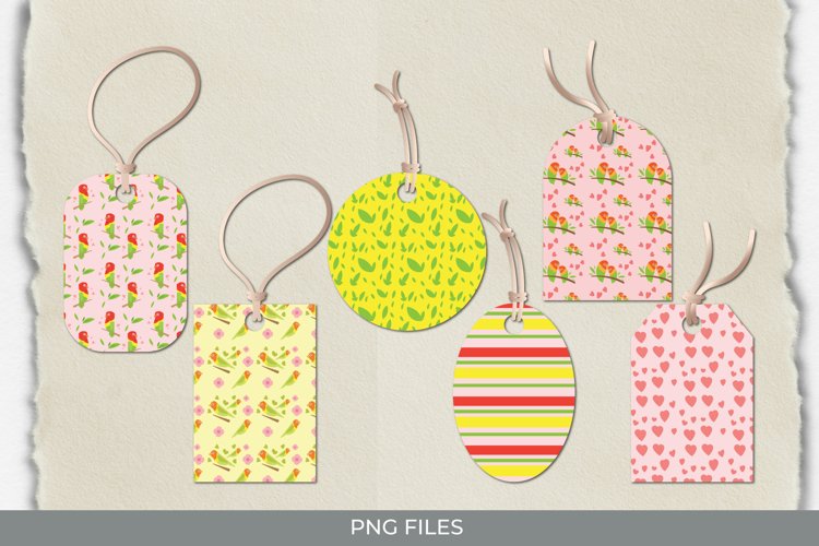 Love Bird Seamless Pattern Shaped Tags