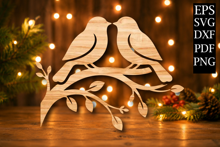 Love Birds on Branch Laser Cut SVG