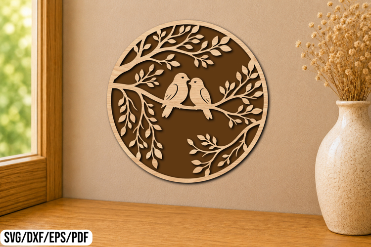Love Birds Round Laser Cut SVG