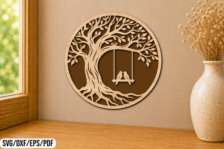 Love Birds Tree Swing Round Laser Cut