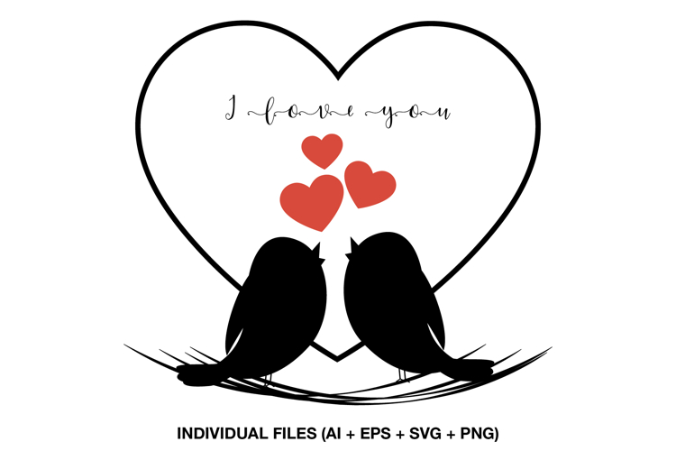 Love birds inside heart frame Valentine SVG