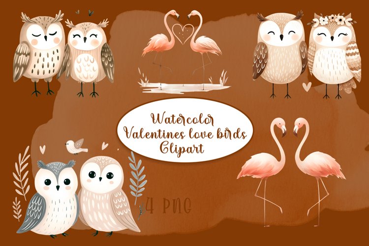 Set of cute birds, boho style watercolor clipart